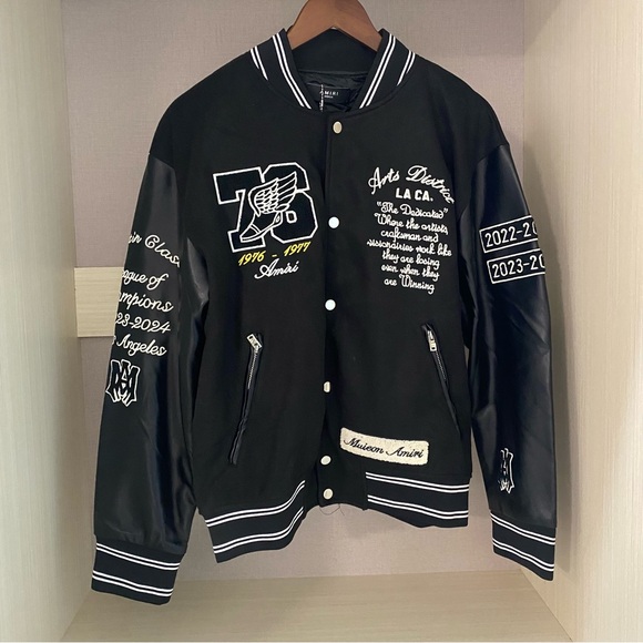AMIRI Other - AMIRI Eagle Varsity Logo Leather Panel
Bomber Collar Jacket